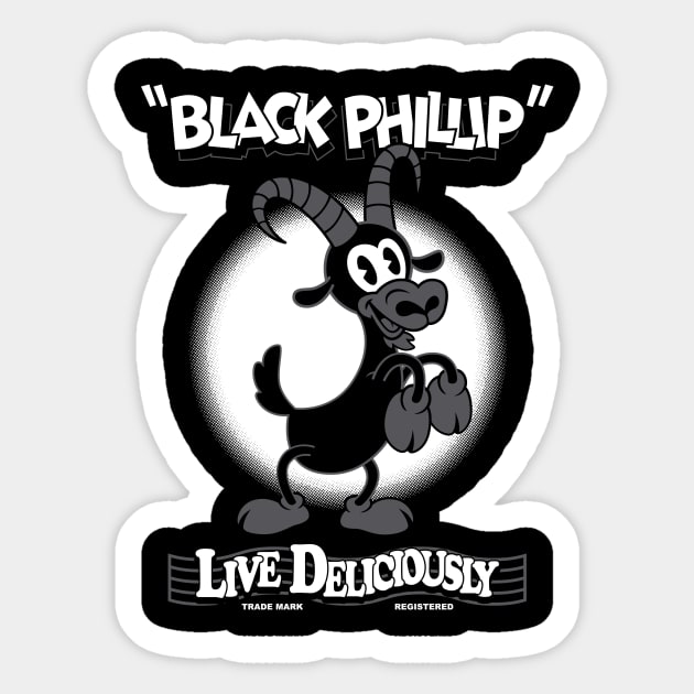 Black Phillip - Live Deliciously - Vintage Cartoon Goat Sticker by Nemons